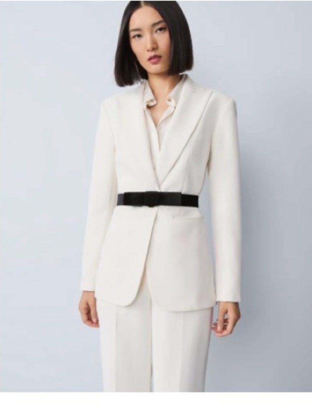 Belted Fitted Long Blazer in Crepe Tailored Women's Blazer with Belt Size 0P
